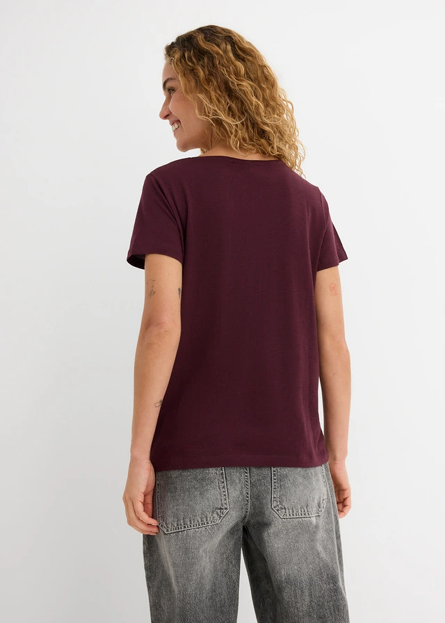 T-shirt met knoopsluiting, Kleur: bordeaux