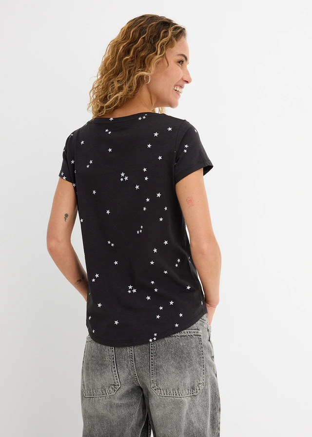 T-shirt 100% coton, Couleur: noir imprimé