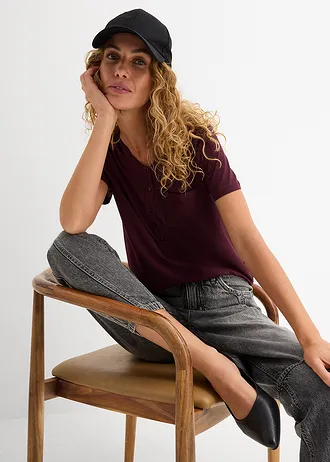 Tricou cu bandă de nasturi • bordo • magazin bonprix