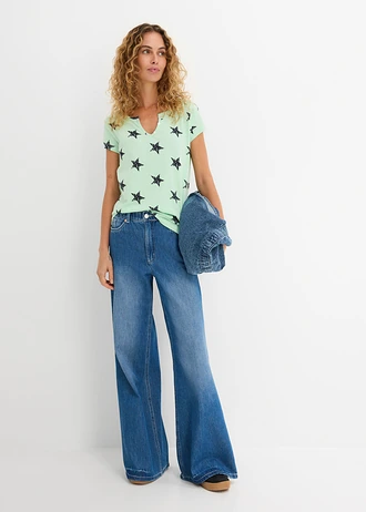 T-shirt 100% coton imprimé étoiles, Couleur: vert/bleu foncé imprimé