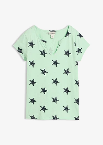 T-shirt 100% coton imprimé étoiles, Couleur: vert/bleu foncé imprimé
