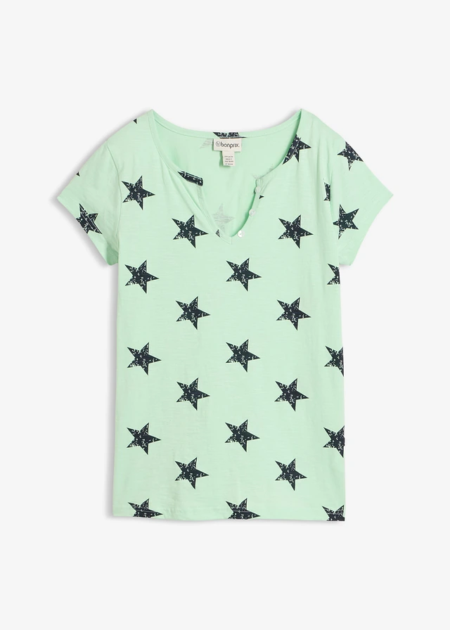 T-shirt 100% coton imprimé étoiles, Couleur: vert/bleu foncé imprimé