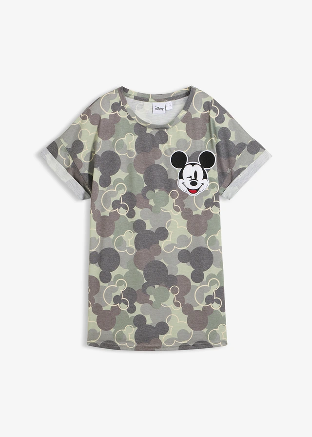 T-shirt à broderie Mickey Mouse, Couleur: vert-marron camouflage