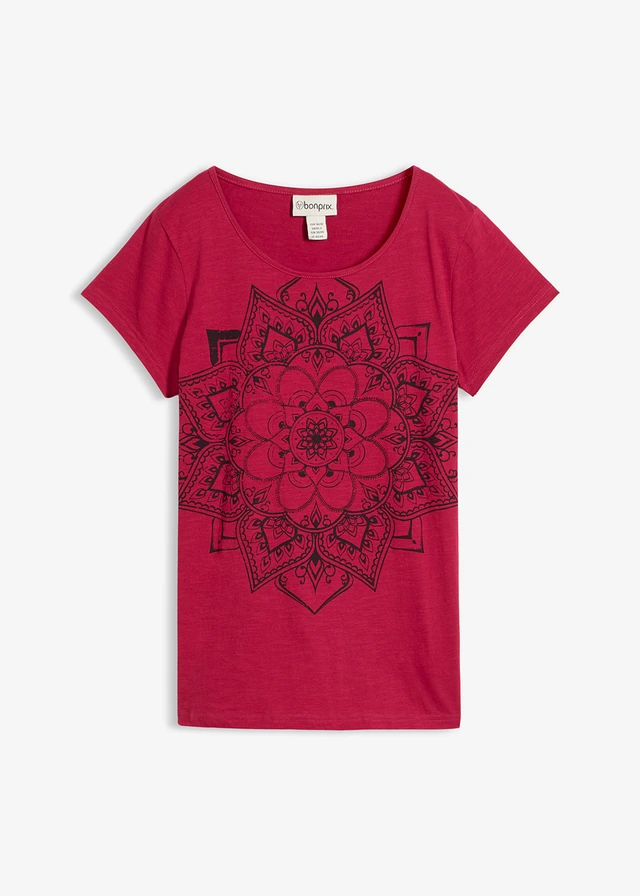 T-shirt fil flammé manches courtes, Couleur: rouge baie imprimé graphique
