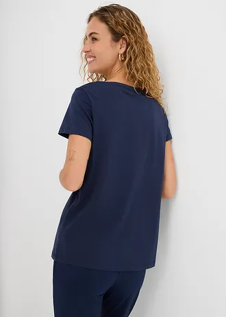 Katoenen shirt met hart van biologisch katoen, Kleur: donkerblauw