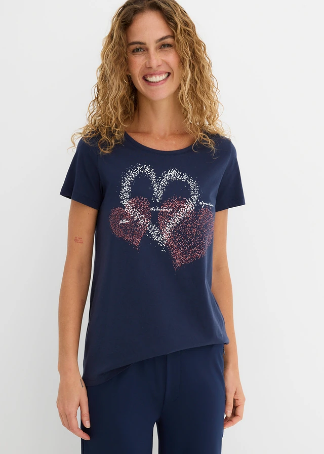 Katoenen shirt met hart van biologisch katoen, Kleur: donkerblauw