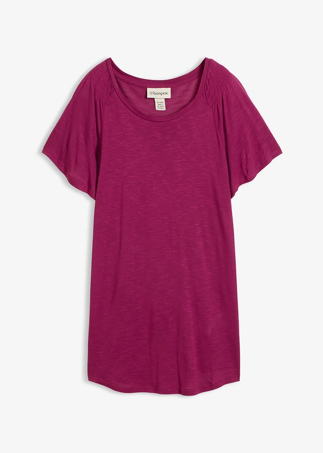 T-shirt fil flammé à manches papillon, Couleur: prune