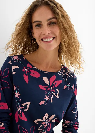 Bluză cu mânecă lungă cu imprimeu cu flori • bleumarin înflorat • magazin bonprix