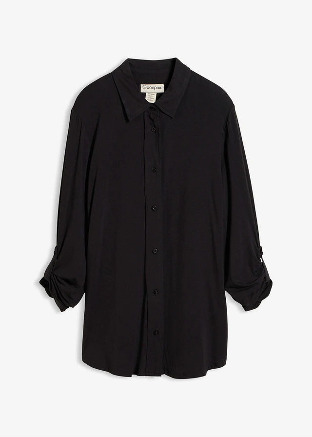 Chemisier long en jersey, Couleur: noir