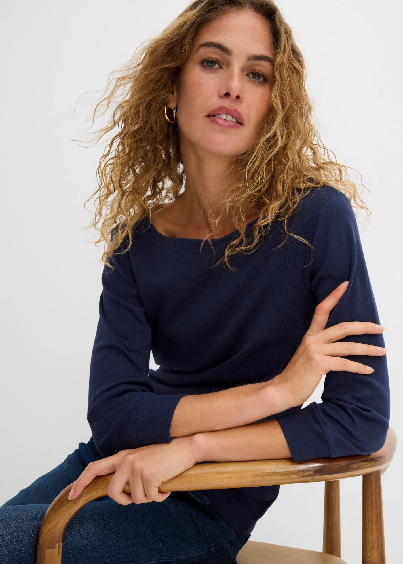 Bluzka z długim rękawem z czystej bawełny organicznej • granatowy • sklep bonprix