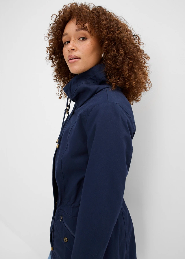 Korte katoenen parka met opstaande kraag, getailleerd • donkerblauw • product-page.page-title-suffix