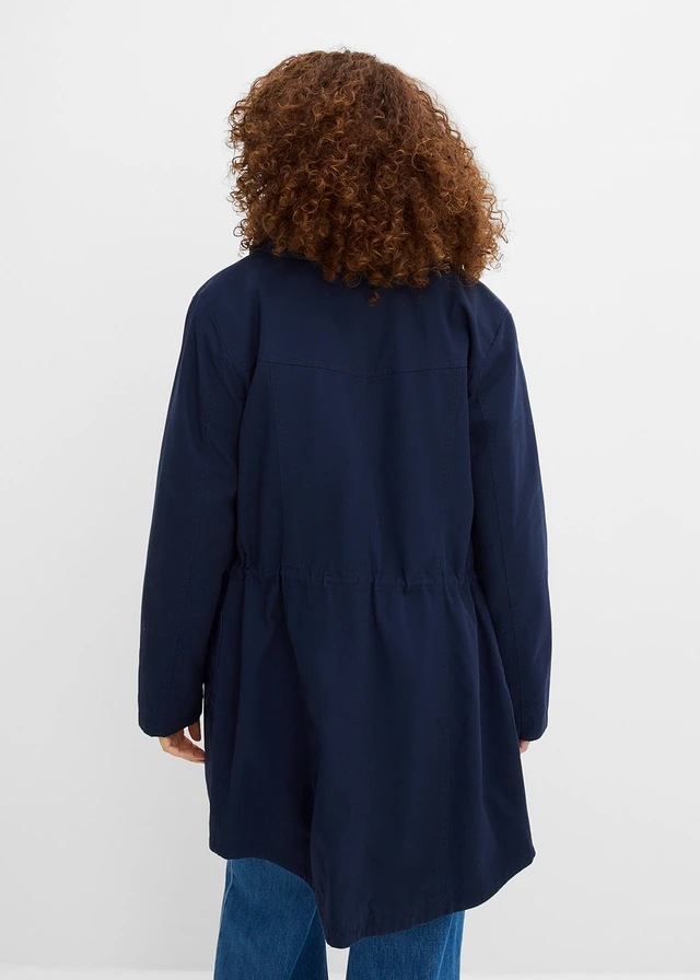 Korte katoenen parka met opstaande kraag, getailleerd, Kleur: donkerblauw