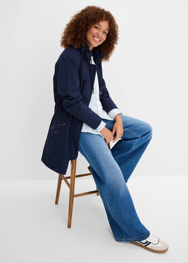 Korte katoenen parka met opstaande kraag, getailleerd • donkerblauw • product-page.page-title-suffix