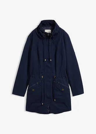 Korte katoenen parka met opstaande kraag, getailleerd