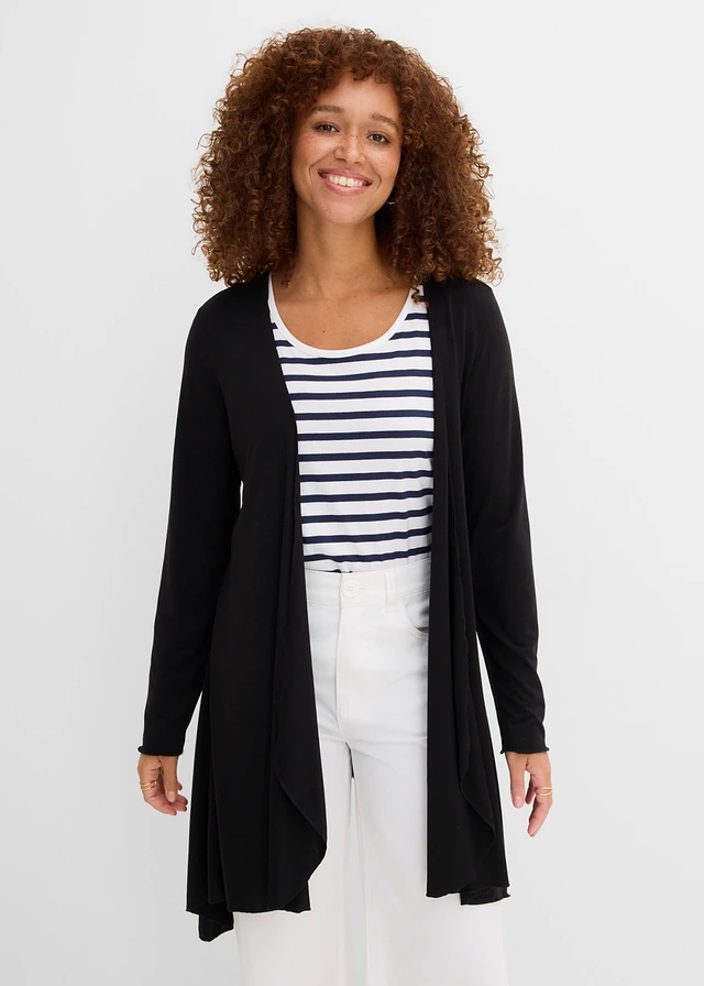 Gilet fluide en viscose mélangée, Couleur: noir