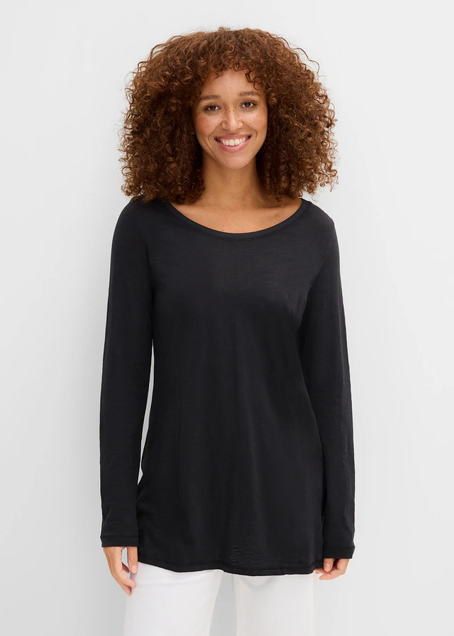 Longsleeve van licht slubjersey materiaal • zwart • product-page.page-title-suffix