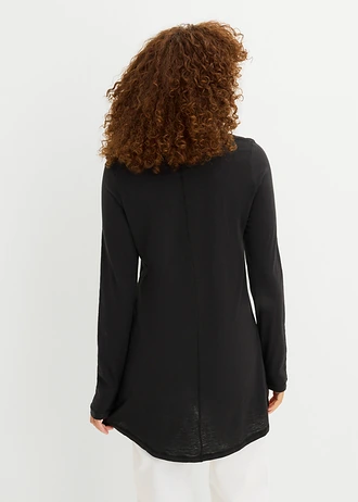 T-shirt manches en léger jersey flammé • noir • Boutique bonprix