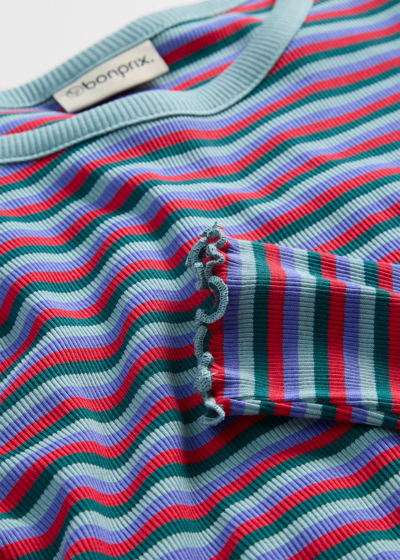 T-shirt côtelé en coton • pétrole/bleu minéral/bleu mauve/rouge tomate rayé • product-page.page-title-suffix