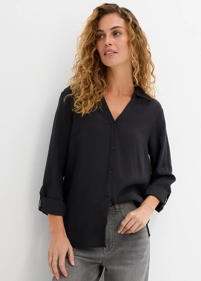 Blouse van soepele viscose, Kleur: zwart