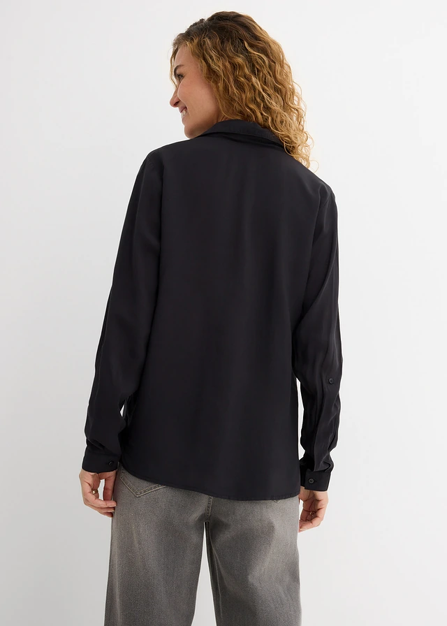 Blouse van soepele viscose, Kleur: zwart