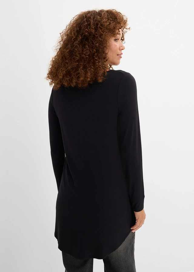 T-shirt viscose long, manches longues, Couleur: noir
