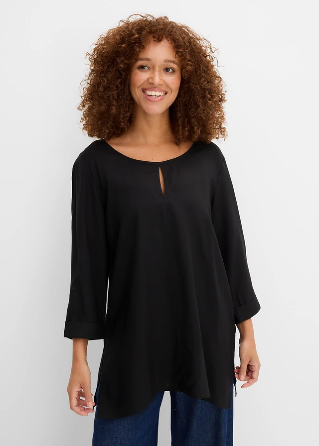 Blouse van viscose, Kleur: zwart