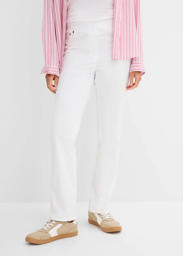 Twill broek van elastisch katoen, Kleur: wit