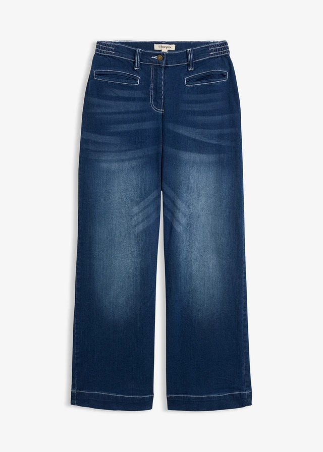 Wide leg jeans mid waist, comfort tailleband, Kleur: blauw denim used