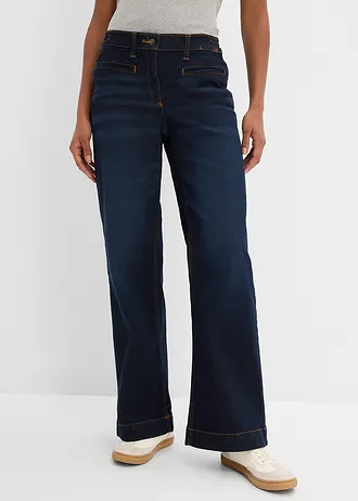 Džíny, Wide Leg, Mid Waist, pohodlný pas, barva: tmavě modrý denim used