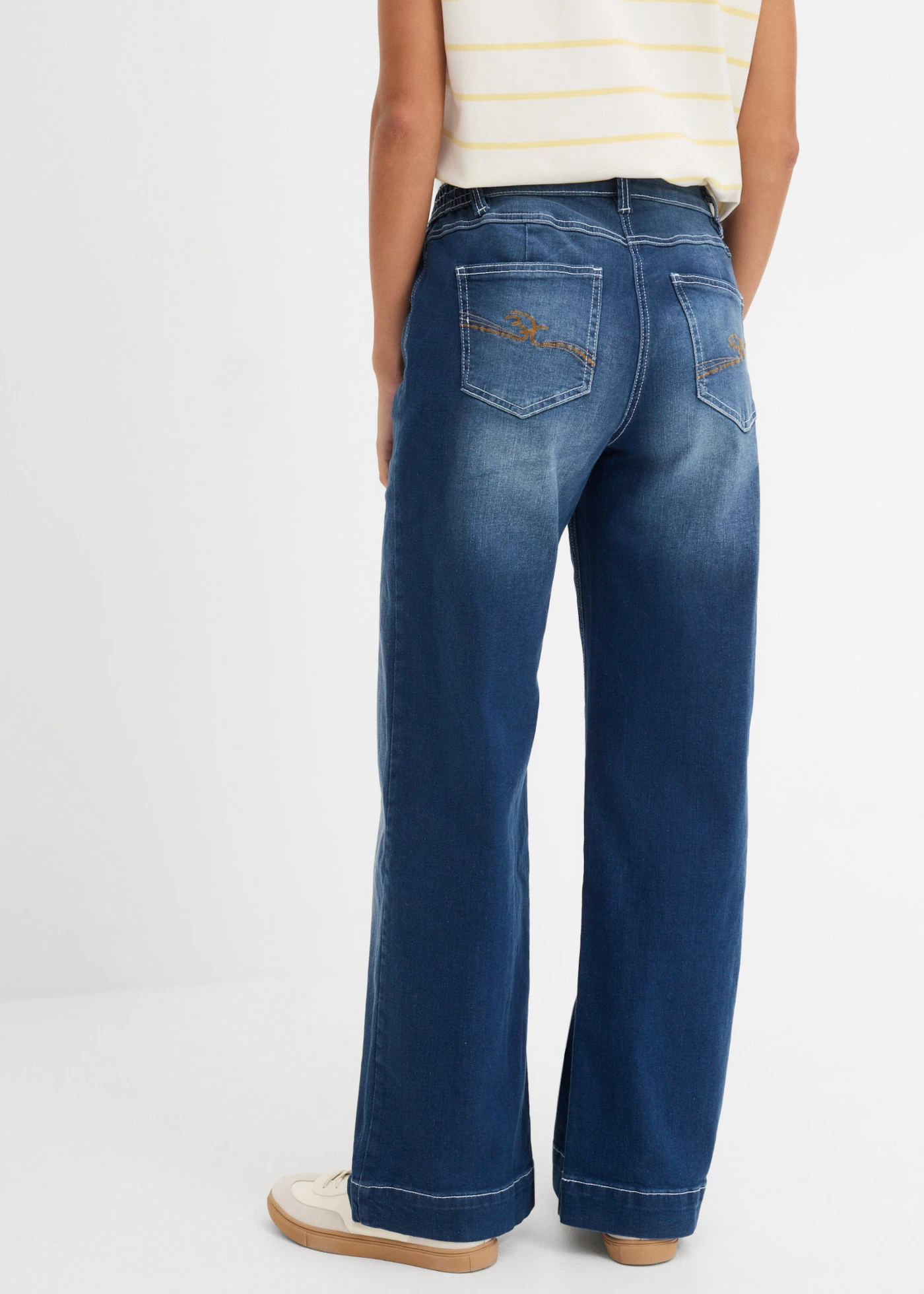 Wide leg jeans mid waist, comfort tailleband • blauw denim used • bonprix online shop