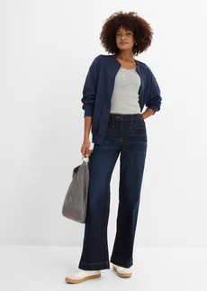 Džíny, Wide Leg, Mid Waist, pohodlný pas • tmavě modrý denim used • bonprix obchod