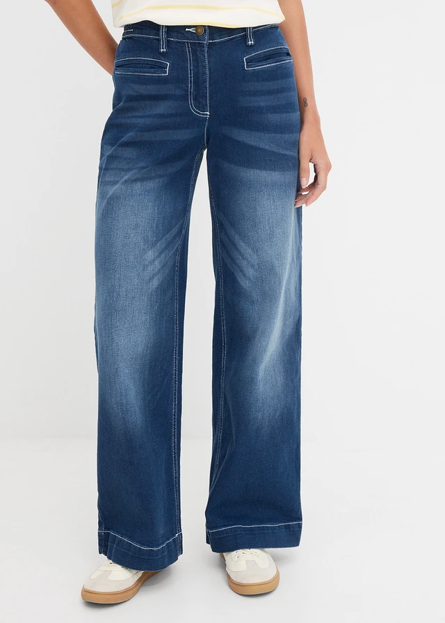 Wide leg jeans mid waist, comfort tailleband • blauw denim used • product-page.page-title-suffix