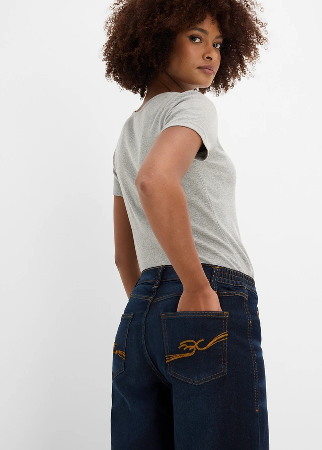 Jean large taille mi-haute élastiquée • bleu foncé denim used • product-page.page-title-suffix