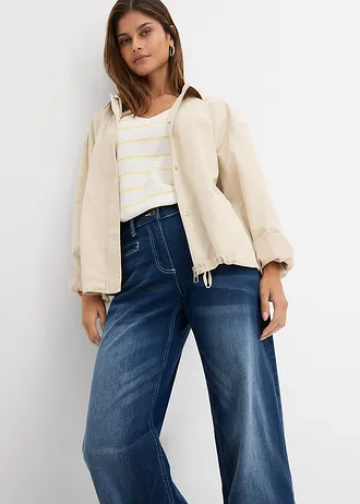 Dżinsy wide leg, mid waist, elastyczna gumka w talii • niebieski "stone used" • sklep bonprix