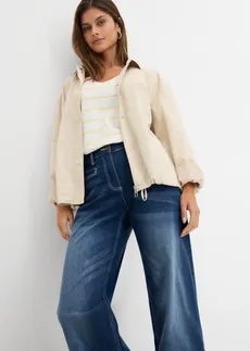 Jeansy wide leg, mid waist, z elastyczną wstawką w talii • niebieski denim "used" • sklep bonprix