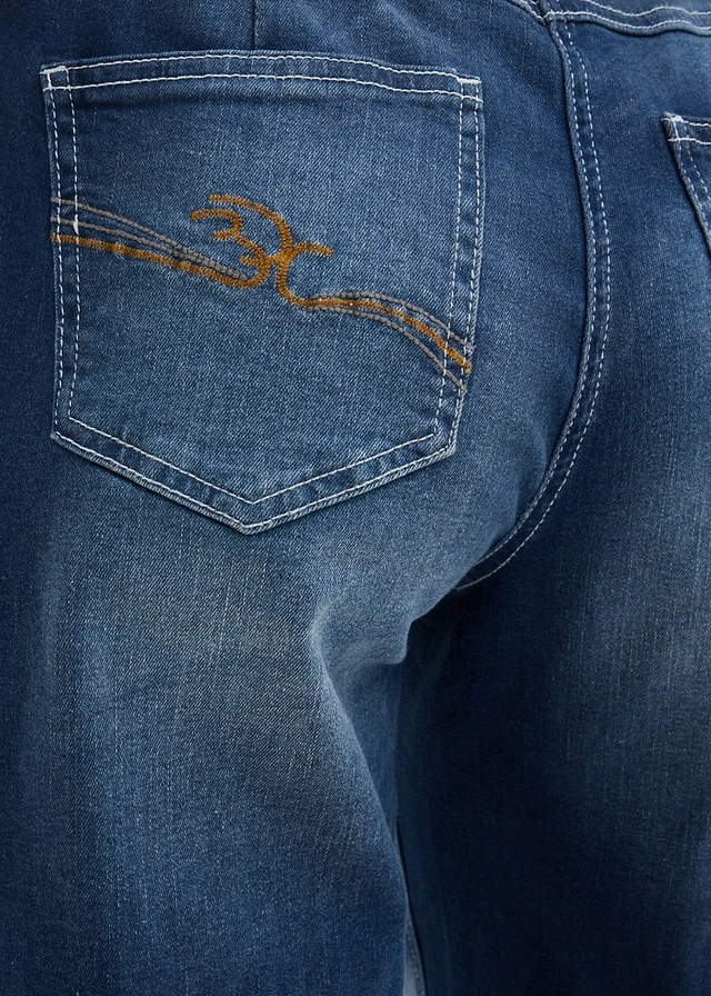 Wide leg jeans mid waist, comfort tailleband • blauw denim used • product-page.page-title-suffix