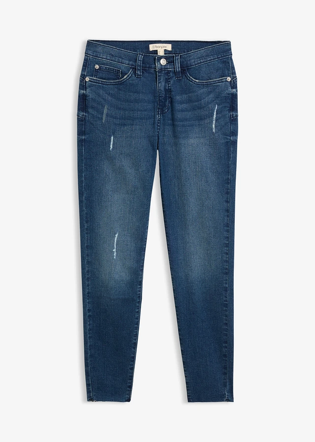 Jean skinny, taille mi-haute, court, Couleur: bleu foncé denim