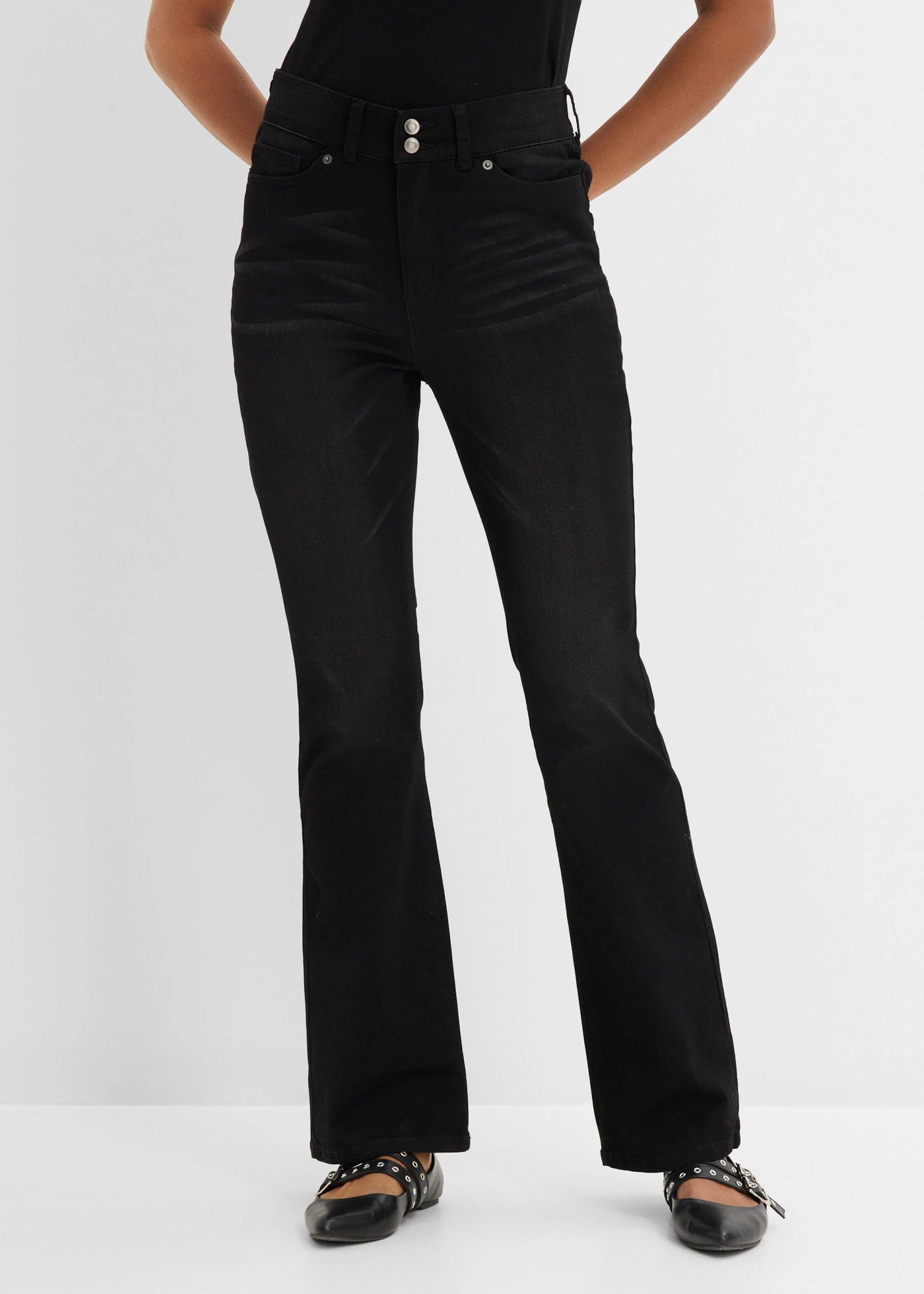 Bootcut farmer Mid Waist, alakformáló • fekete denim • bonprix áruház