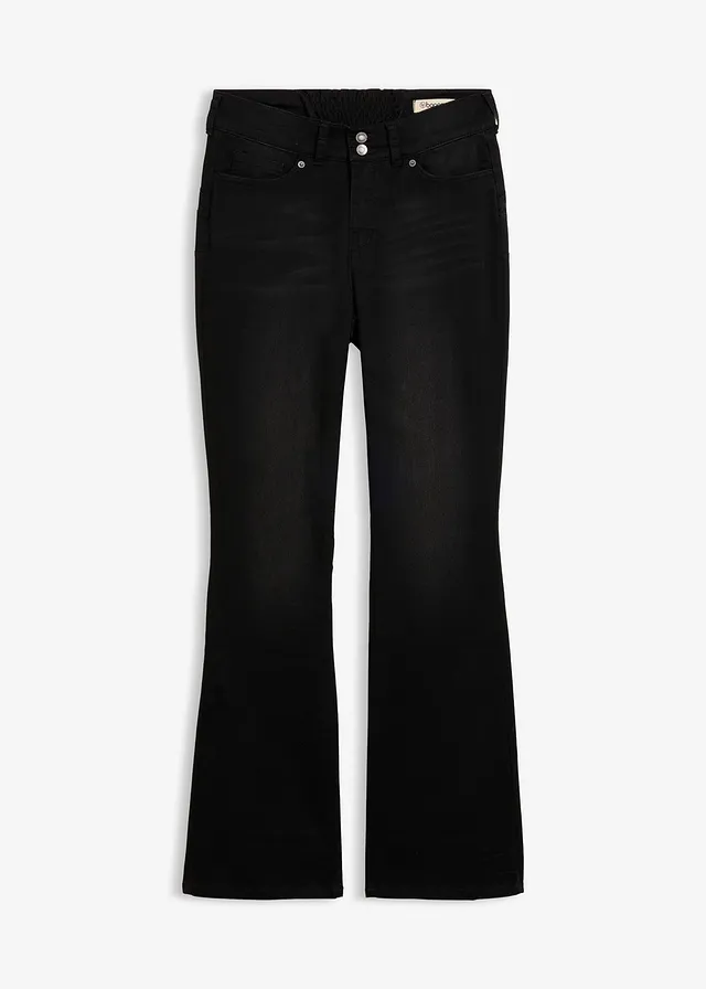 Modelujące dżinsy o kroju bootcut, mid waist • czarny denim • sklep bonprix
