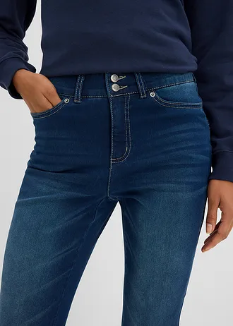 Modelujące dżinsy o kroju bootcut, mid waist • granatowy denim • sklep bonprix