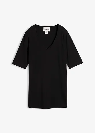 Nauwsluitend shirt, extra lang, Kleur: zwart