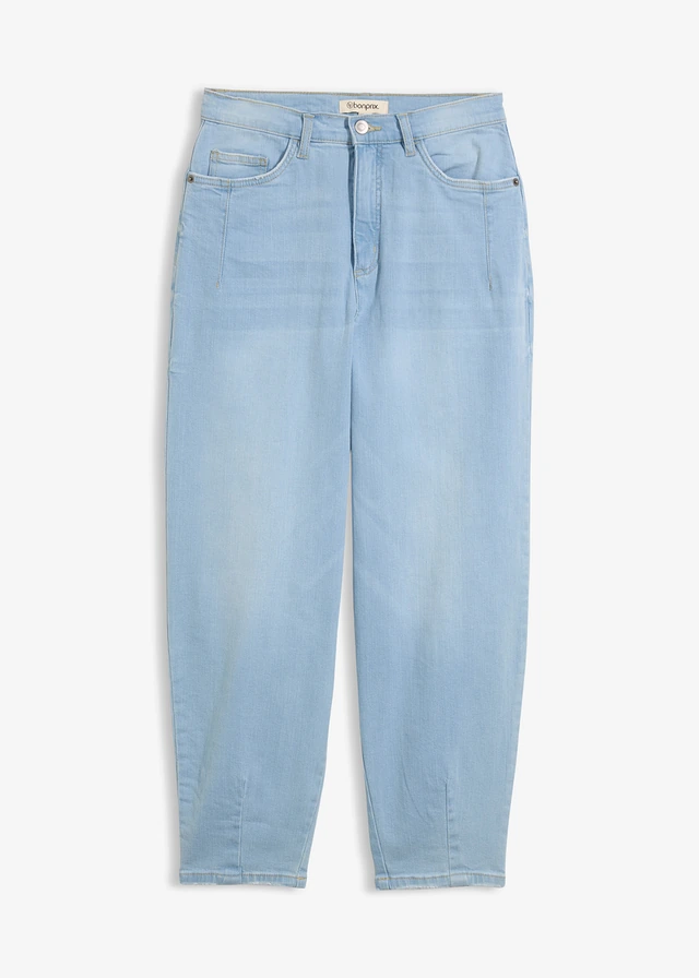 Jean barrel taille haute en coton, Couleur: bleu clair denim