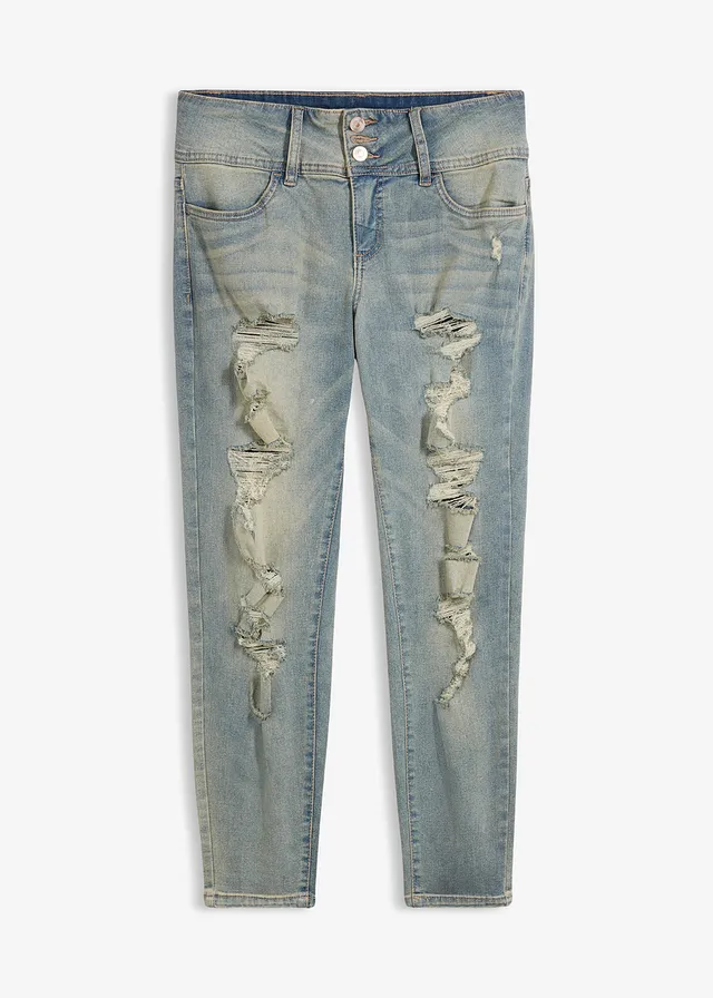 Jean skinny taille haute, extensible, Couleur: bleu clair denim heavy washed