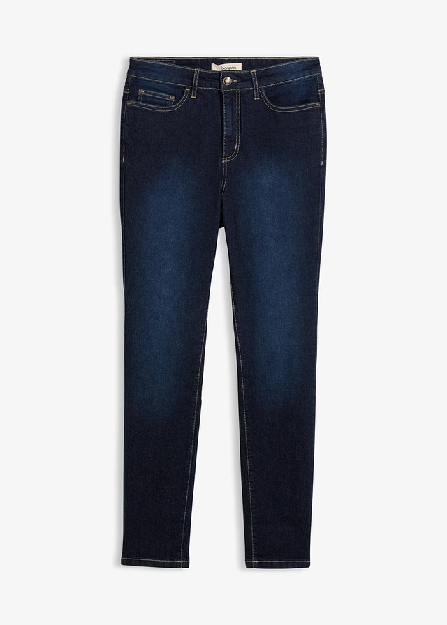 Jean skinny taille mi-haute, extensible, Couleur: bleu foncé denim used