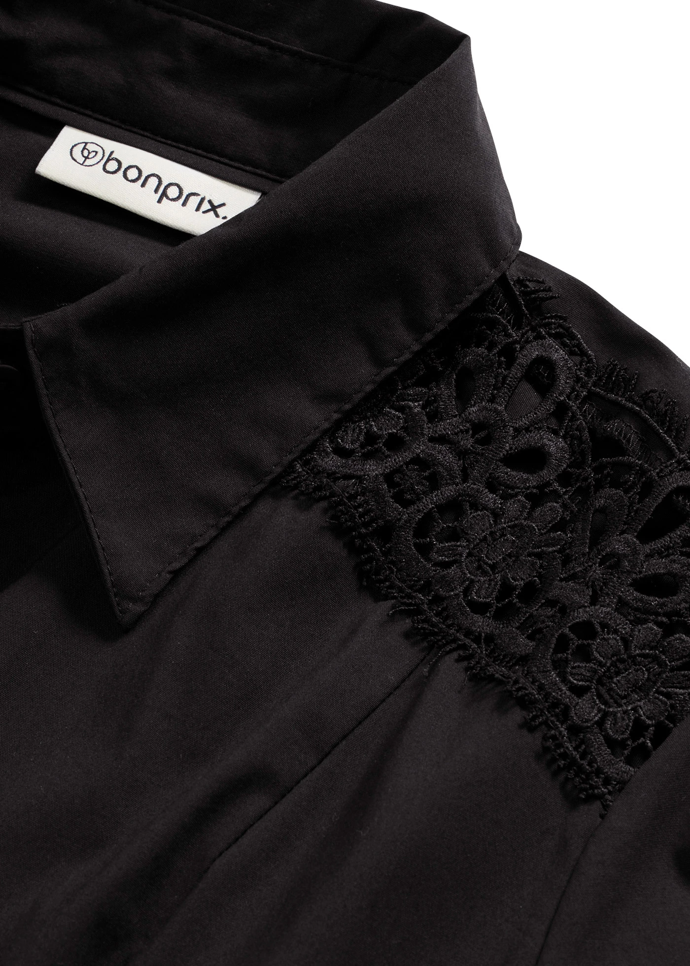 Overhemdjurk met kant en strikceintuur • zwart • bonprix online shop