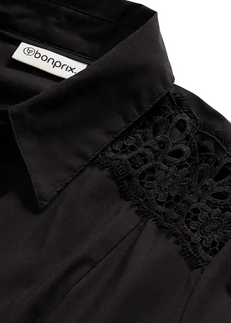 Overhemdjurk met kant en strikceintuur • zwart • bonprix online shop