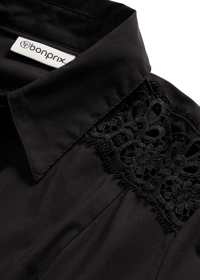 Robe-chemise avec dentelle et lien à nouer • noir • product-page.page-title-suffix