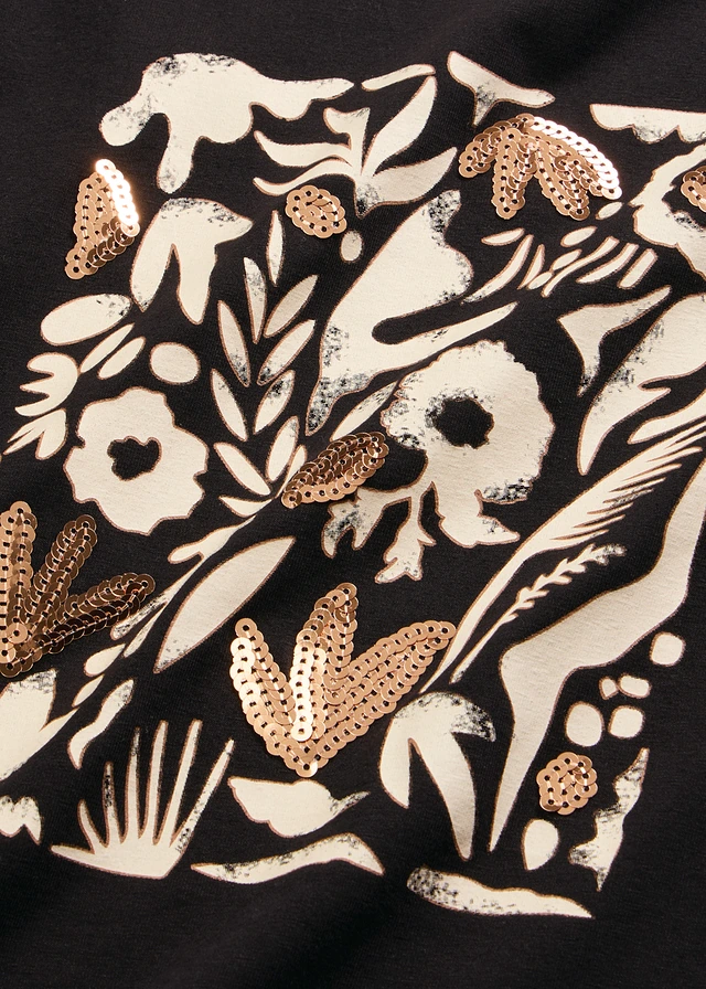 T-shirt manches longues en coton extensible • noir/beige galet/marron moka imprimé • product-page.page-title-suffix