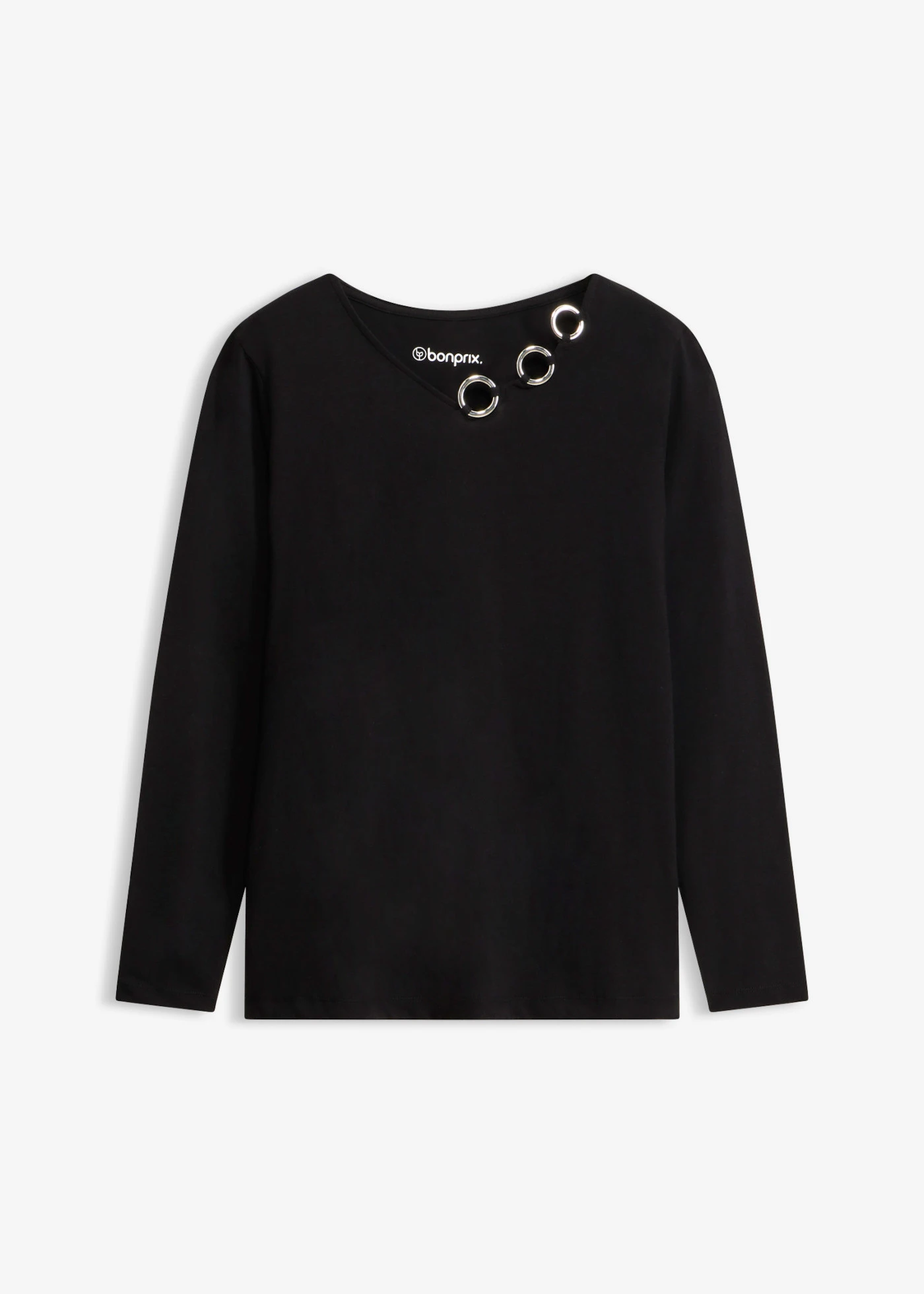 T-shirt manches longues détails œillets • noir • Boutique bonprix