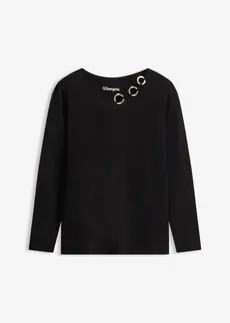 T-shirt manches longues détails œillets • noir • Boutique bonprix